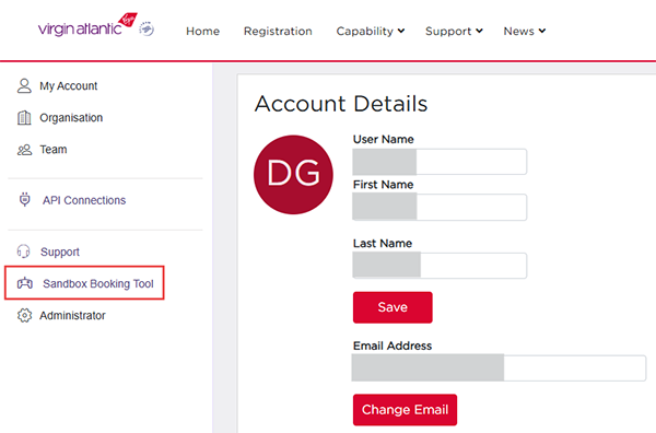 Admin Panel — Sandbox Booking Tool option