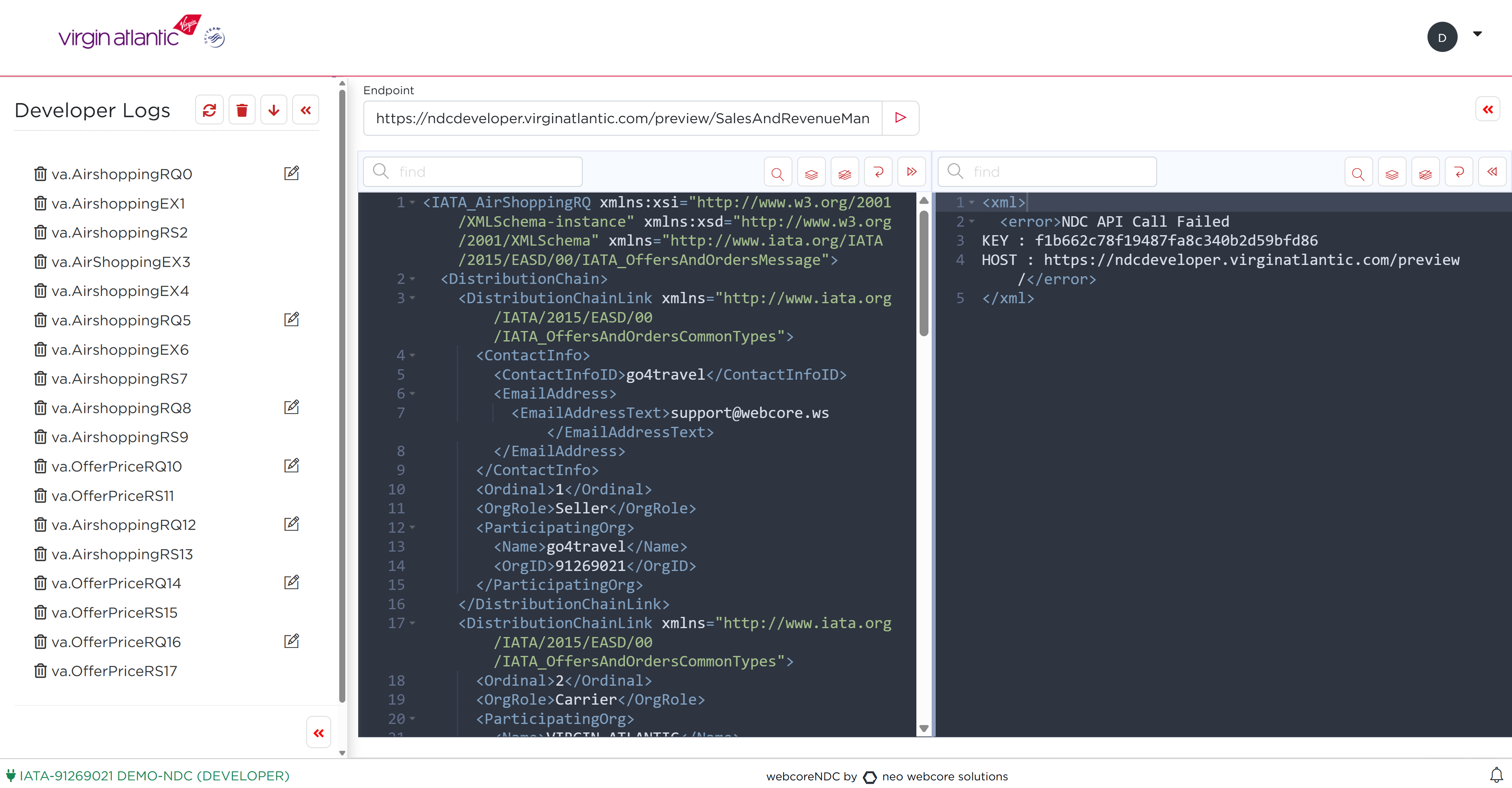 AirShopping request XML log